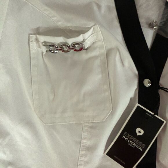 NWT Express The Essential Shirt White Black Trim Silver Hardware Button Up Top S - Picture 2 of 8